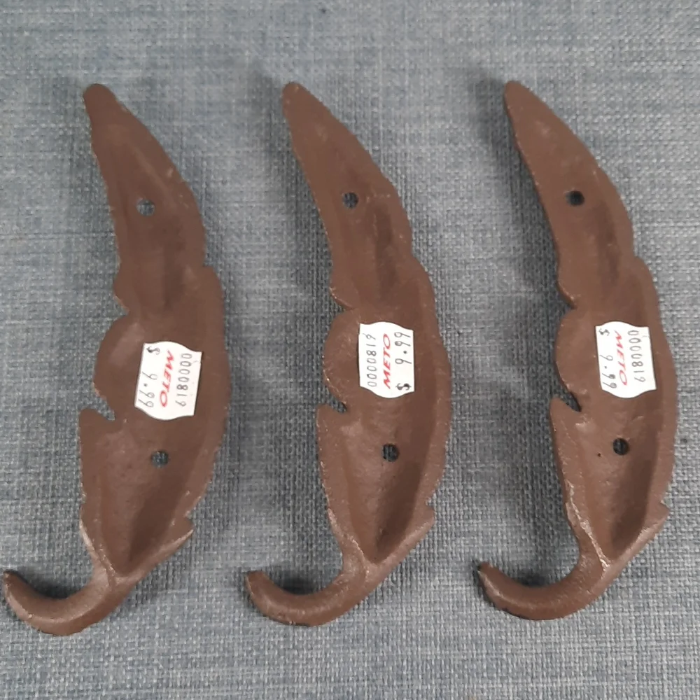 Feather Hook Brown Cast Iron Wall Shelf Hooks Heavy Duty Feathers Design Decor